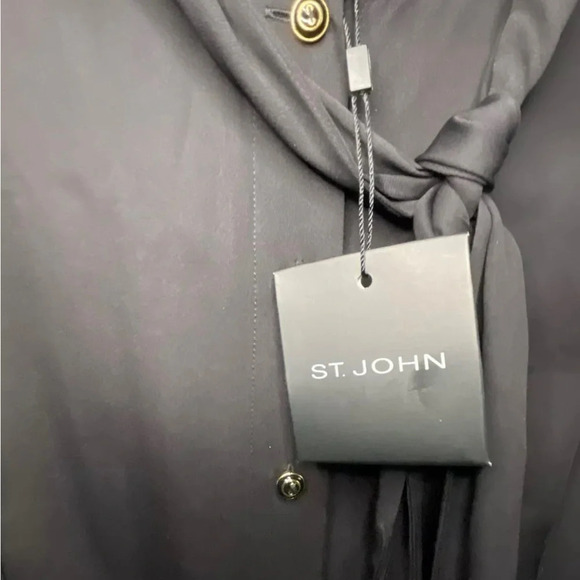 ST JOHN Black Button Up Blouse Sheer Long Sleeve Size XL Business Preppy New - Picture 6 of 8
